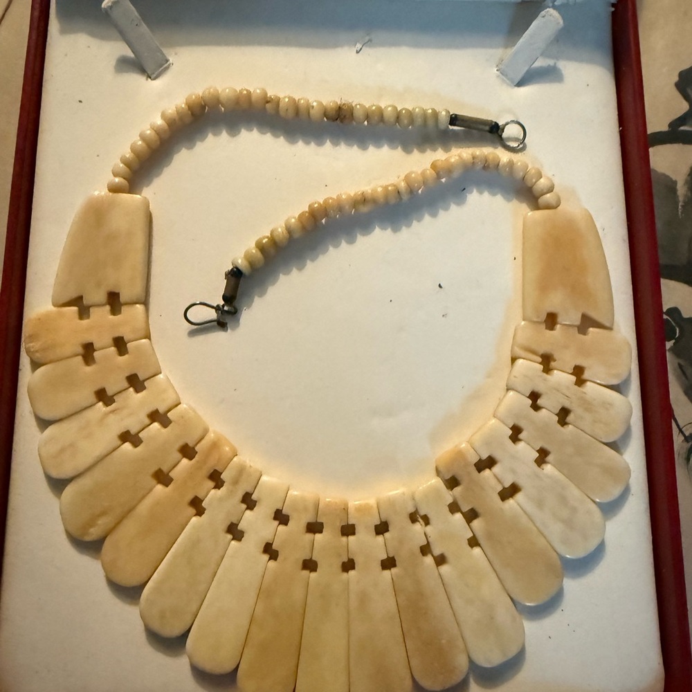 Carved Bone Bib Necklace - Statement Piece!